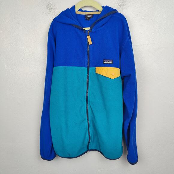 Patagonia Micro D Snap-T Jacket Kids XL 14 Blue Teal Full Zip Fleece Hooded - Picture 1 of 10